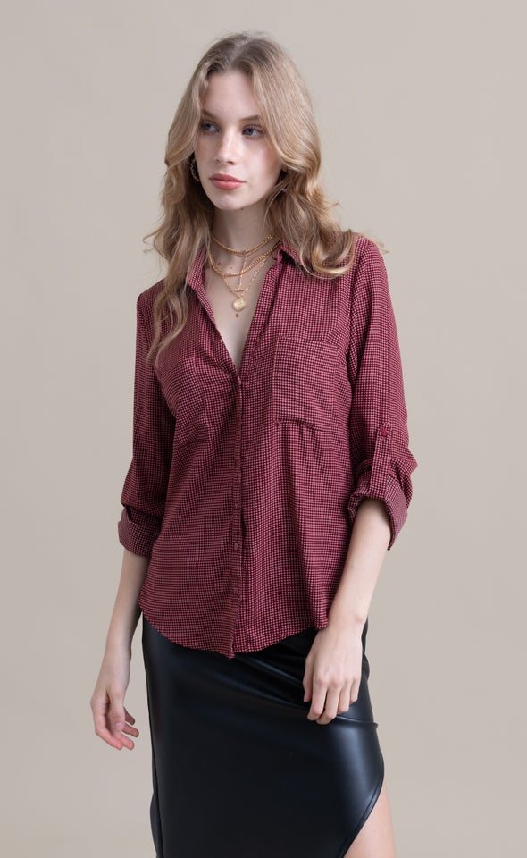 Checked Roll Sleeve Shirt Berry/blk