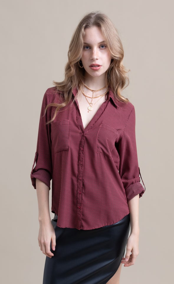 Checked Roll Sleeve Shirt Berry/blk