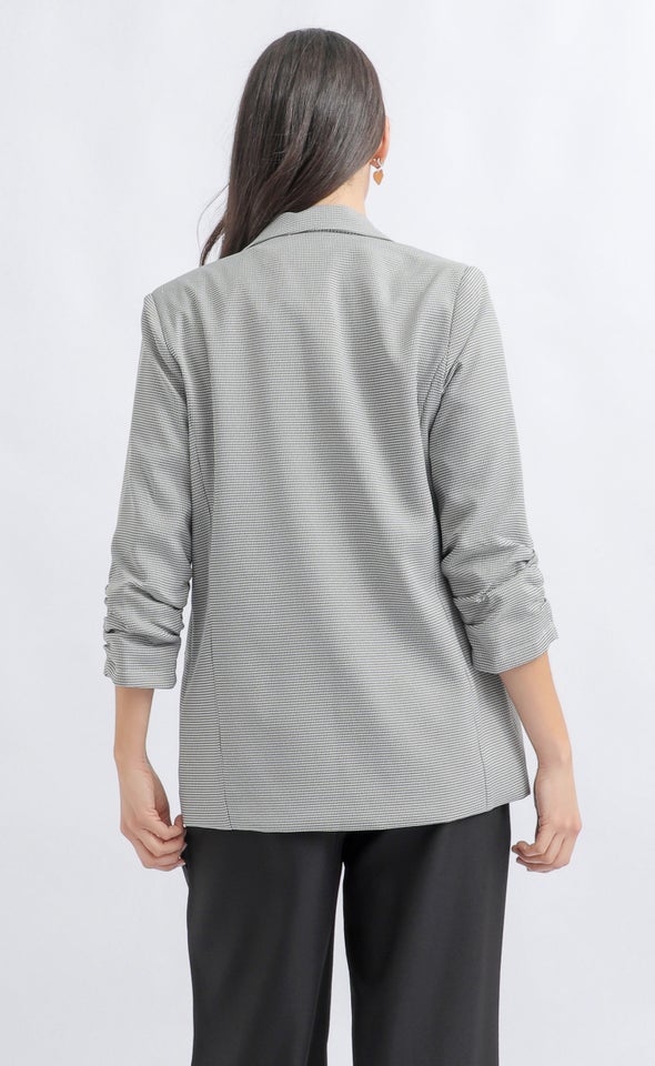 Checked Ruched Sleeve Blazer Black/cream