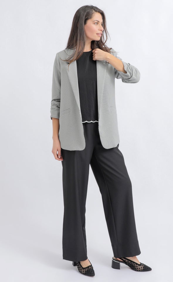 Checked Ruched Sleeve Blazer Black/cream