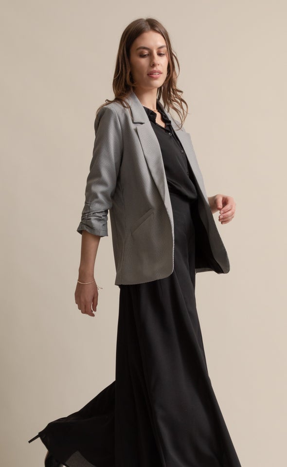 Checked Ruched Sleeve Blazer Blk/white