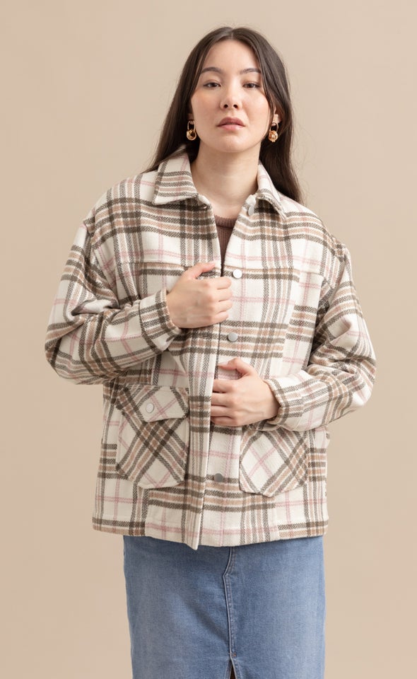 Checked Shacket Olive Check
