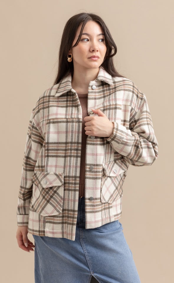 Checked Shacket Olive Check