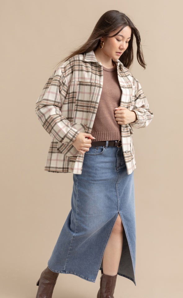Checked Shacket Olive Check