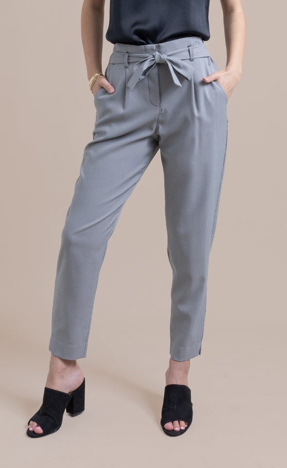 Checked Tie Waist Tapered Pant Blk/white