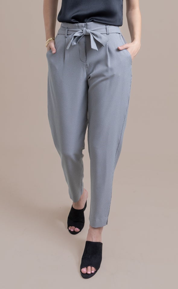 Checked Tie Waist Tapered Pant Blk/white