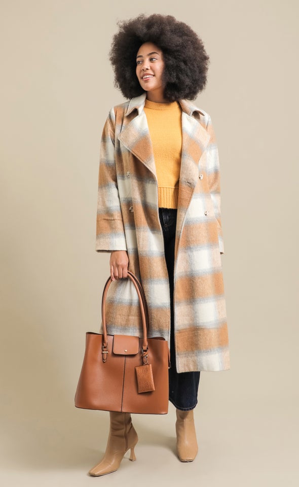 Checked Trench Coat Rust/grey Check