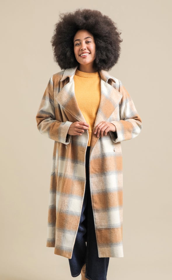 Checked Trench Coat Rust/grey Check