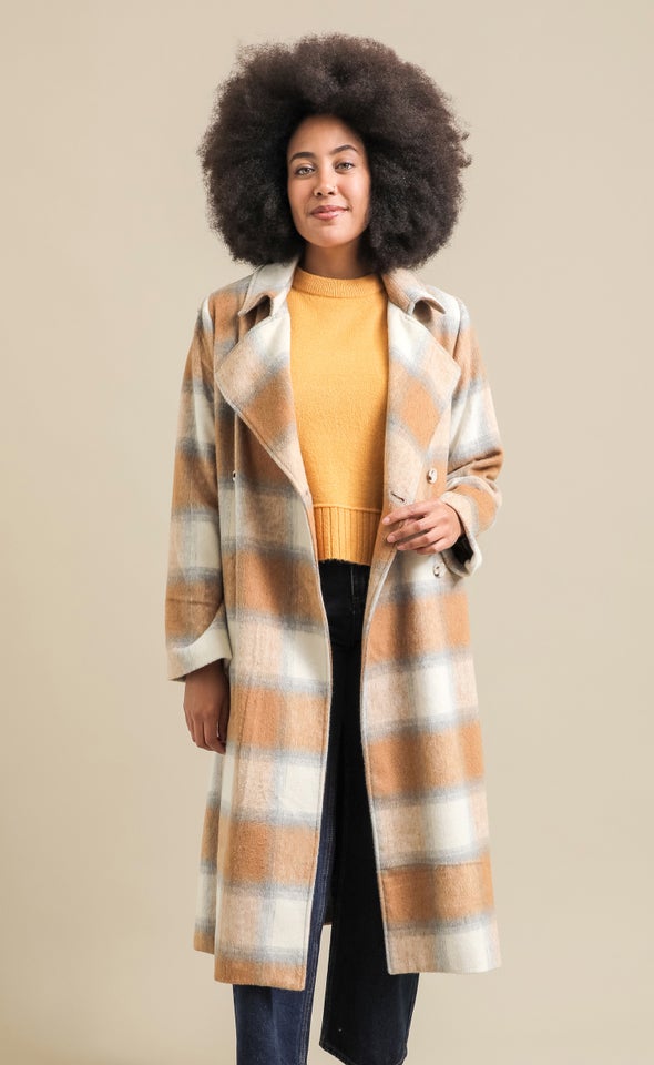 Checked Trench Coat Rust/grey Check