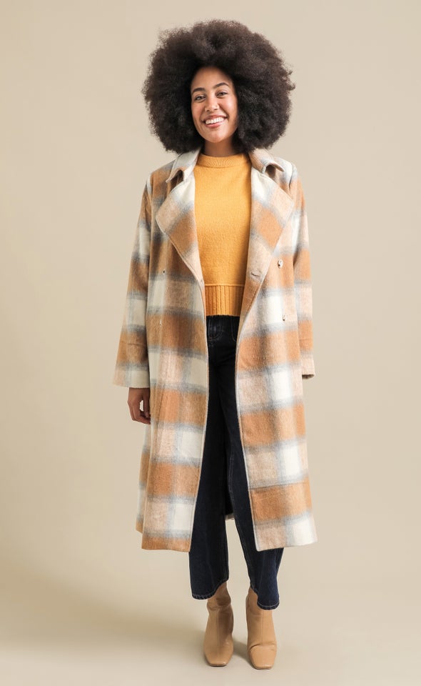 Checked Trench Coat Rust/grey Check