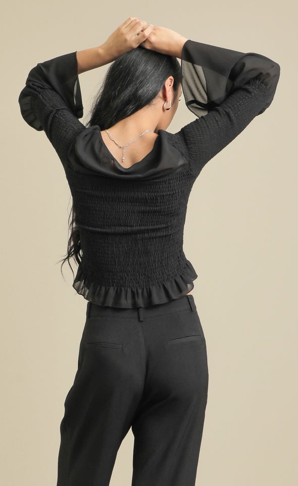 Chiffon Angel Sleeve Top Black
