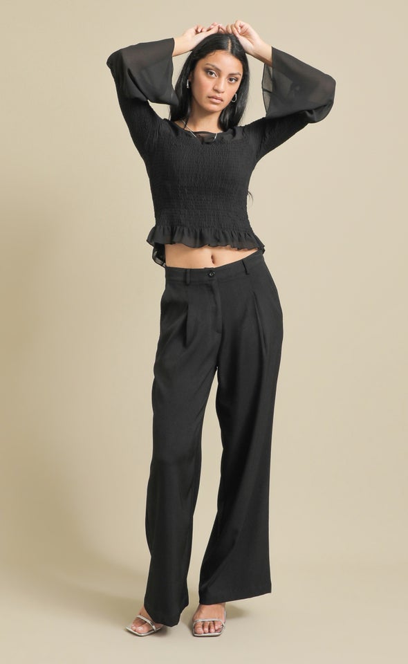 Chiffon Angel Sleeve Top Black