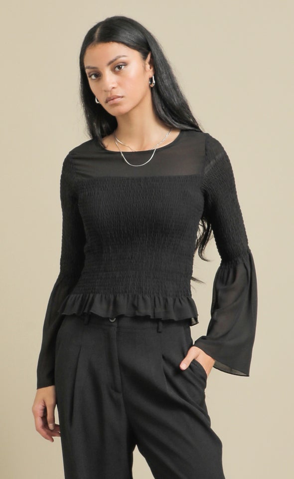 Chiffon Angel Sleeve Top Black