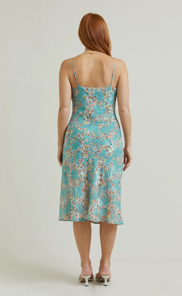 Chiffon Bias Cowl Slip Dress Mint/floral