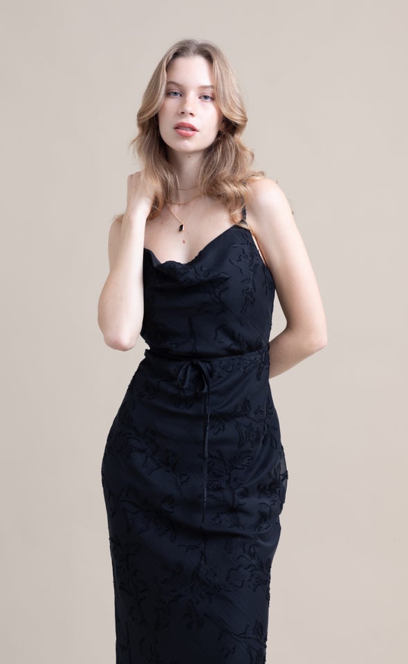 Chiffon Bias Cowl Slip Gown Black