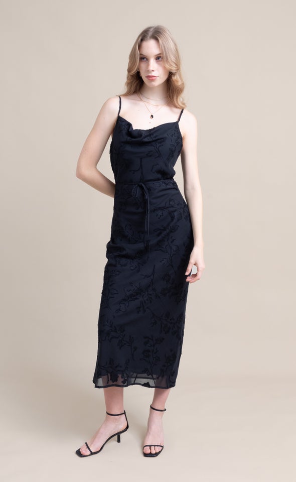 Chiffon Bias Cowl Slip Gown Black