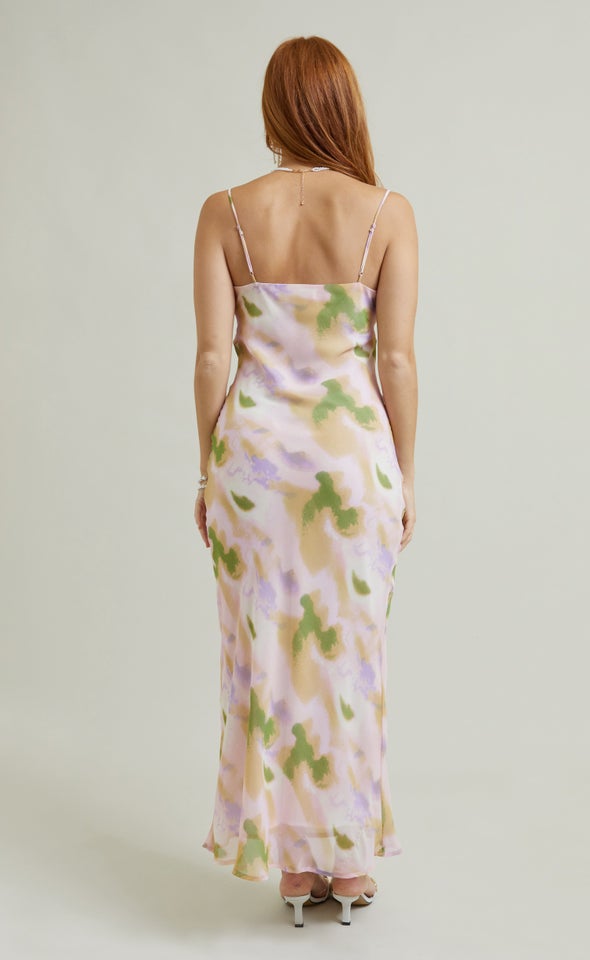 Chiffon Bias Cowl Slip Maxi Pink/green