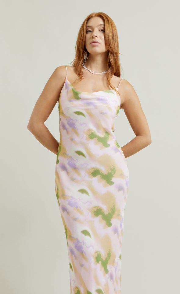 Chiffon Bias Cowl Slip Maxi Pink/green