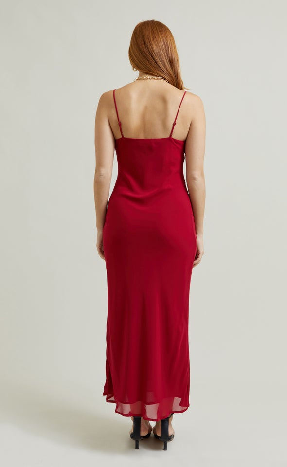 Chiffon Bias Cowl Slip Maxi Red Wine