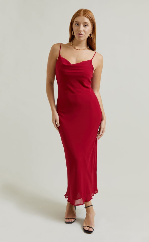 Chiffon Bias Cowl Slip Maxi Red Wine