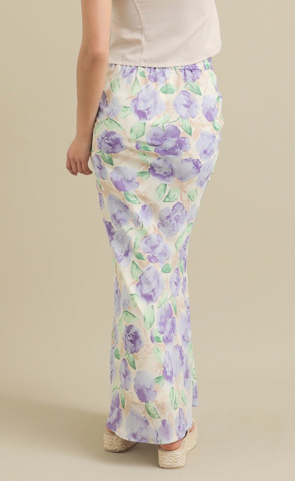 Chiffon Bias Maxi Skirt Purple/floral