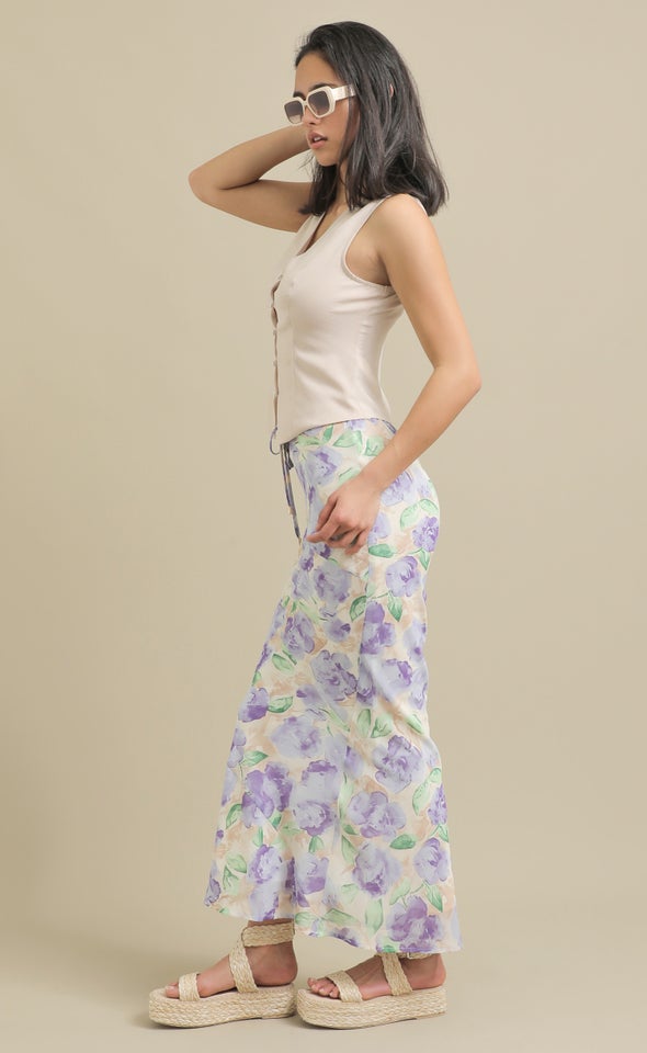 Chiffon Bias Maxi Skirt Purple/floral
