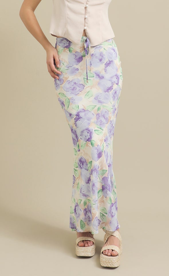 Chiffon Bias Maxi Skirt Purple/floral