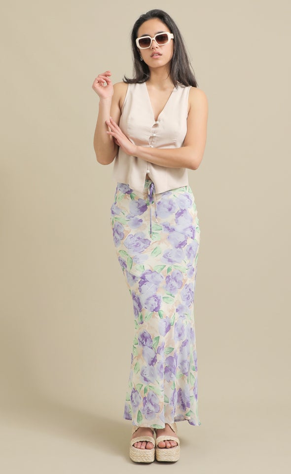 Chiffon Bias Maxi Skirt Purple/floral