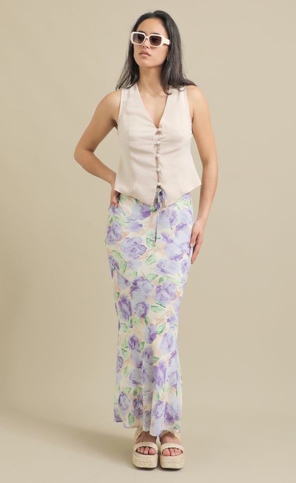 Chiffon Bias Maxi Skirt Purple/floral