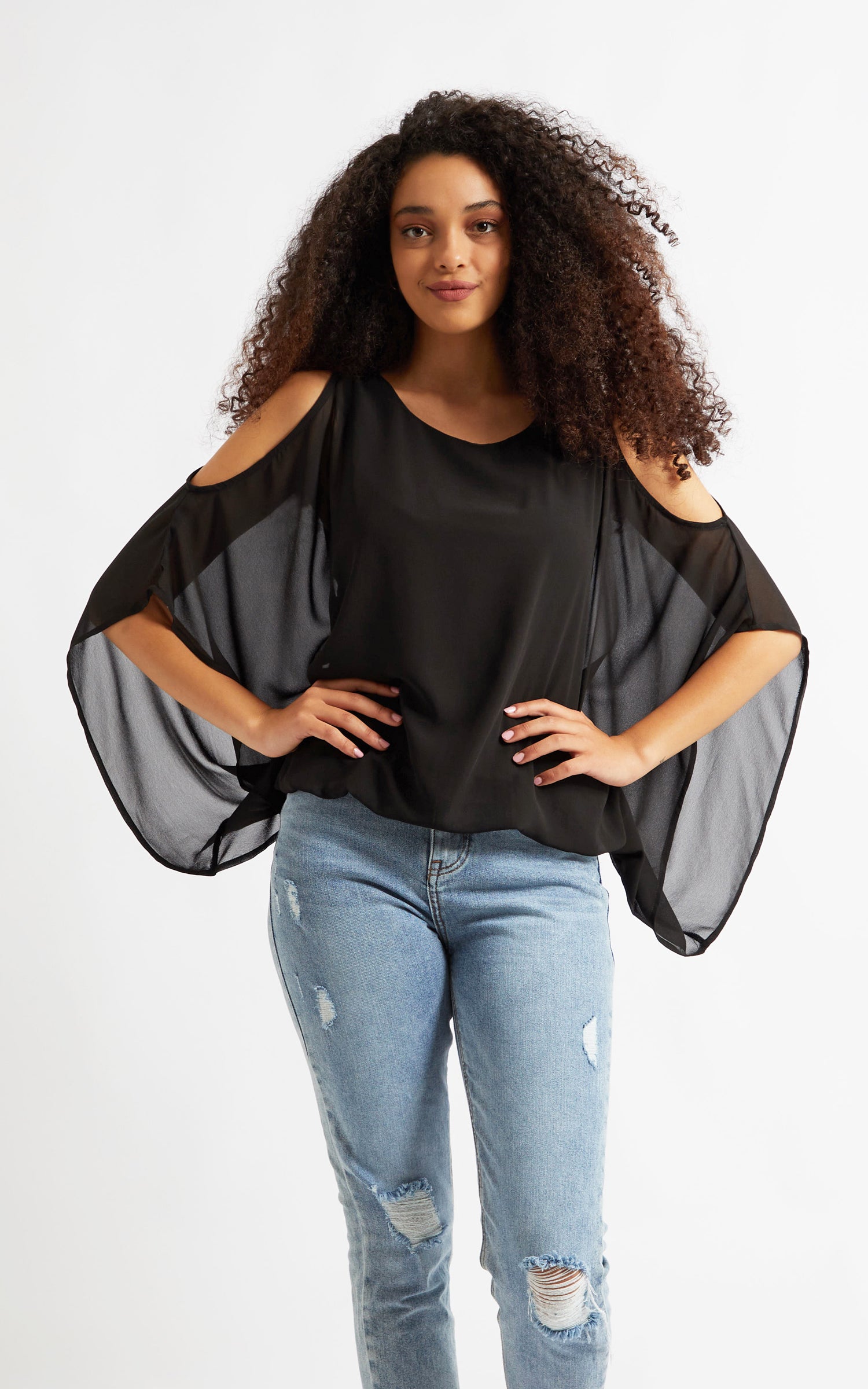 Chiffon Cold Shoulder Kaftan Top | Pagani