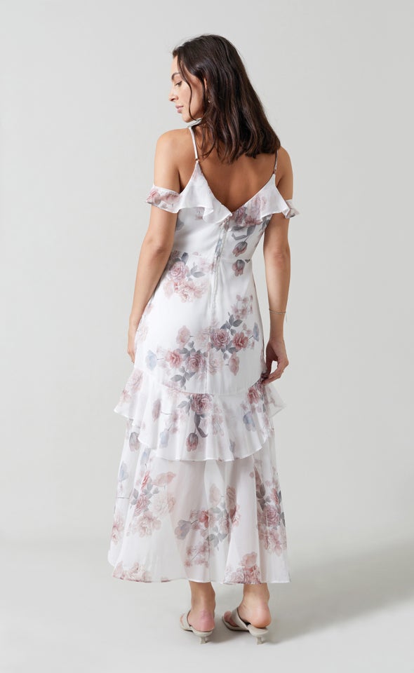 Chiffon Cold Shoulder Wrap Maxi Cream/blush