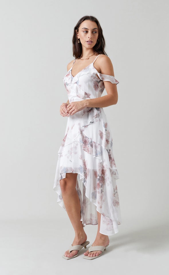 Chiffon Cold Shoulder Wrap Maxi Cream/blush