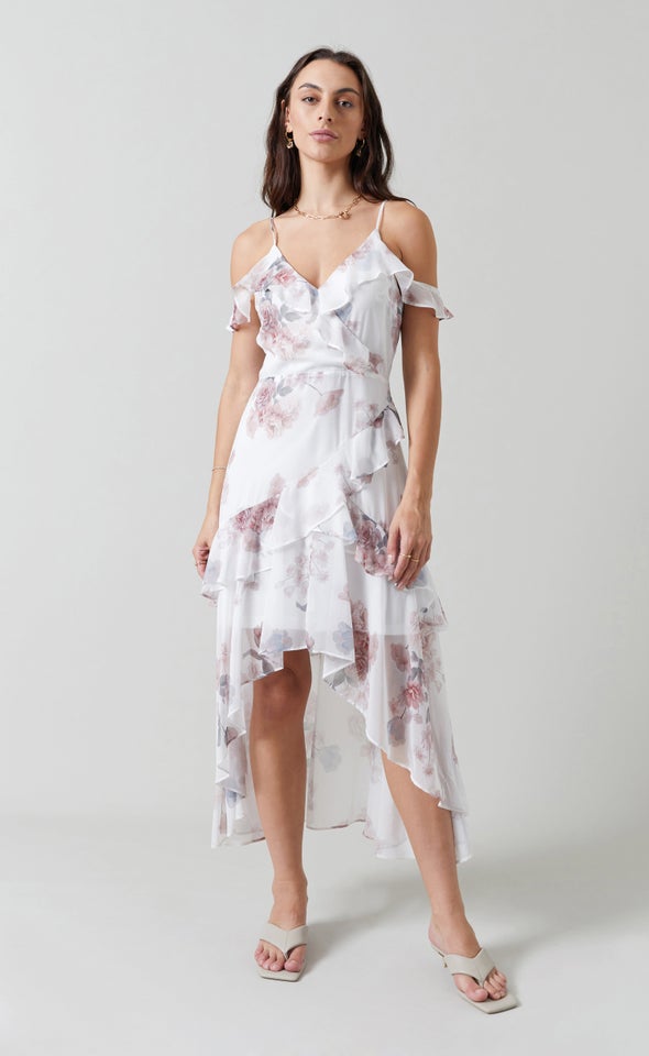 Chiffon Cold Shoulder Wrap Maxi Cream/blush