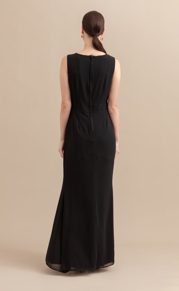 Chiffon Drape Cowl Detail Gown Black