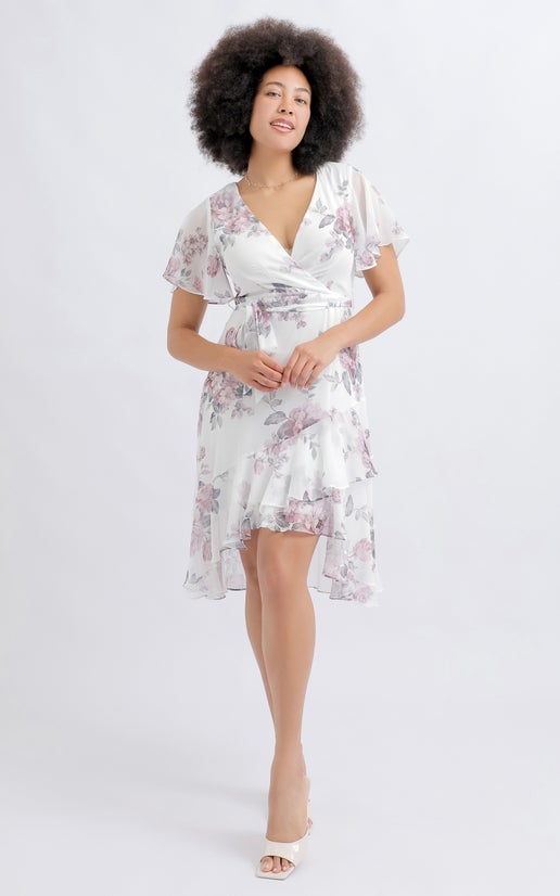 white christmas dresses Pearle Shirred Maxi Dress Cream Floral main image 0