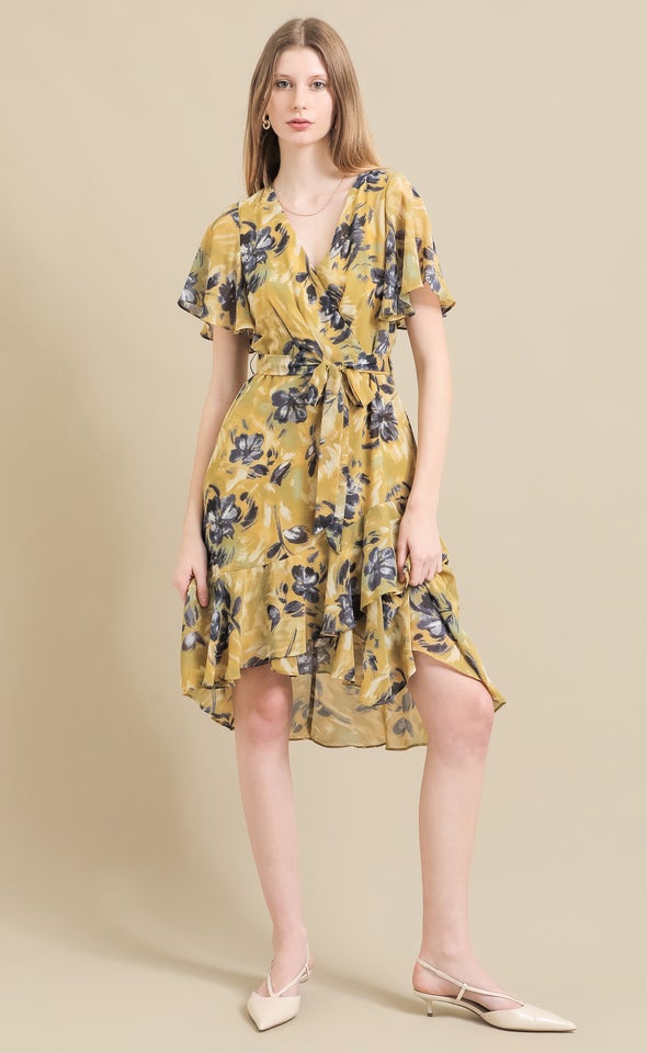 Printed Floaty Wrap Dress Wrap Dress Floaty Tea Dress Black Floral