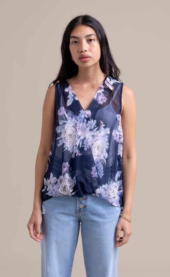 Chiffon Floral Cross Front Top