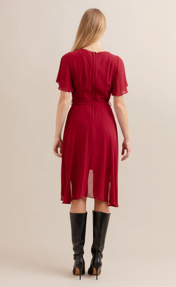 Chiffon Flutter Hi Low Dress Red Wine