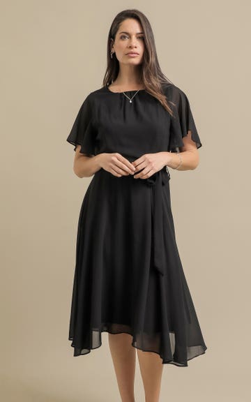 white christmas dresses Chiffon Burnout Skater Dress with Asymmetrical Tiered Skirt – Camille La Vie main image 1