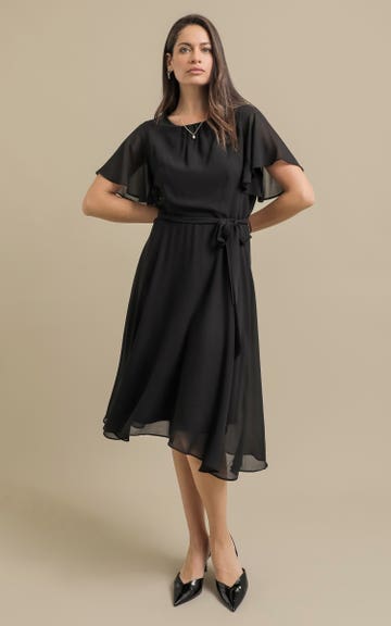 Shop our Chiffon Flutter Sleeve Skater Dress in Black | Pagani