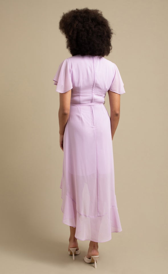 Chiffon Flutter Sleeve Wrap Gown Lilac