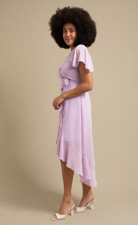 Chiffon Flutter Sleeve Wrap Gown Lilac