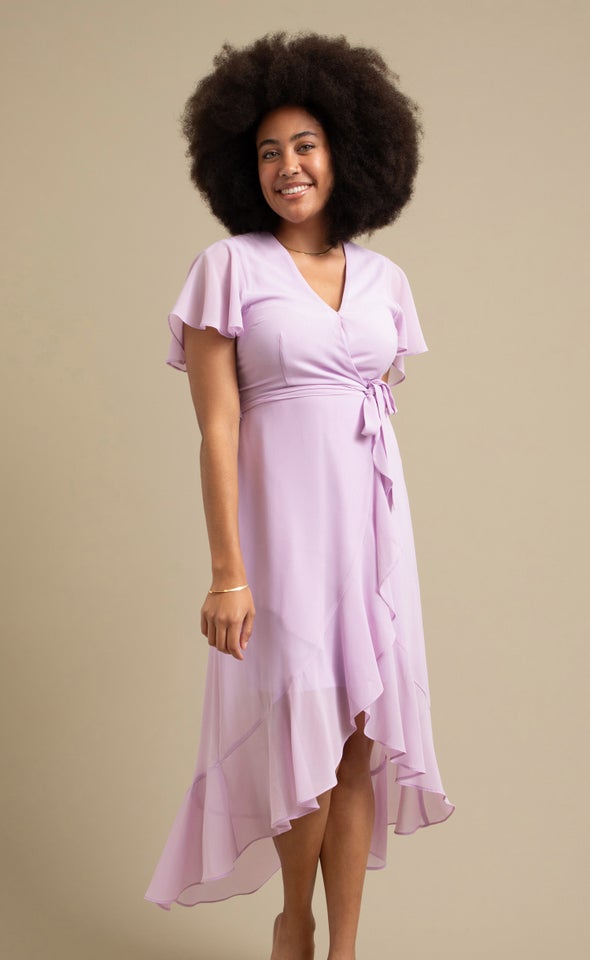 Chiffon Flutter Sleeve Wrap Gown Lilac