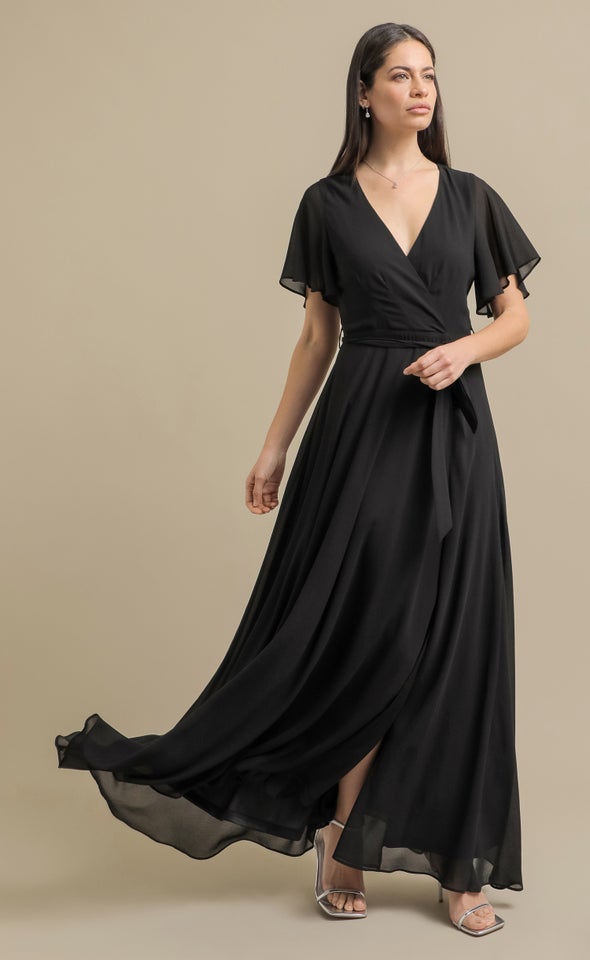 Chiffon Front Split Gown Black