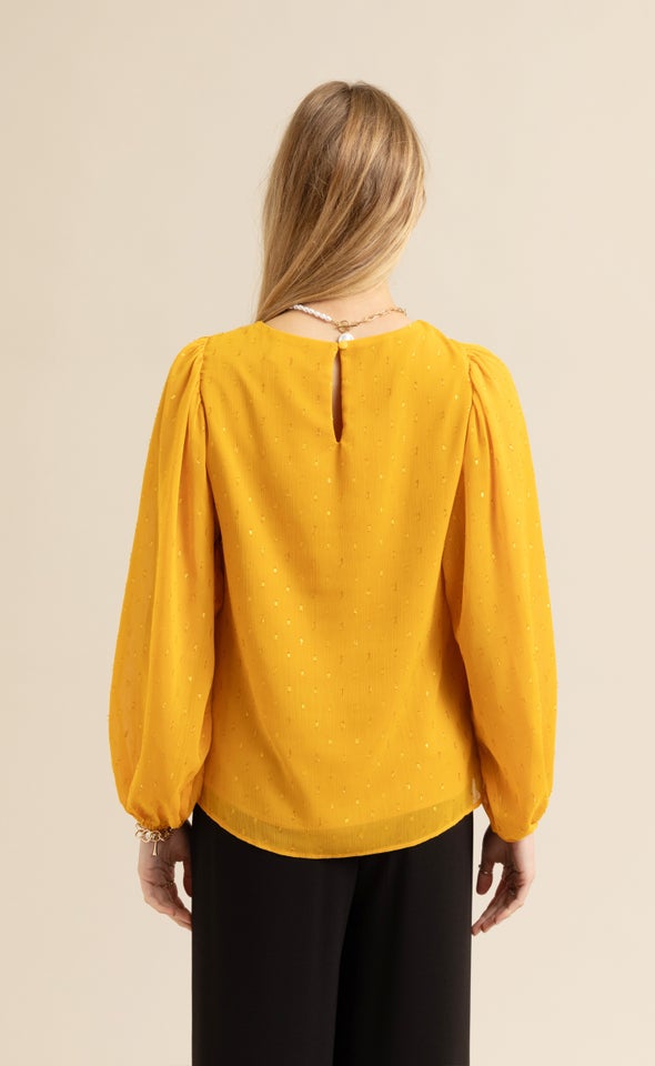 Chiffon Gather Detail LS Top Ochre