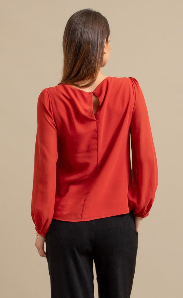 Chiffon Gathered LS Top Sienna
