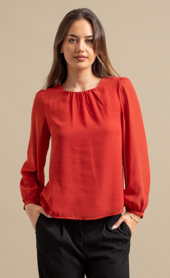 Chiffon Gathered LS Top Sienna