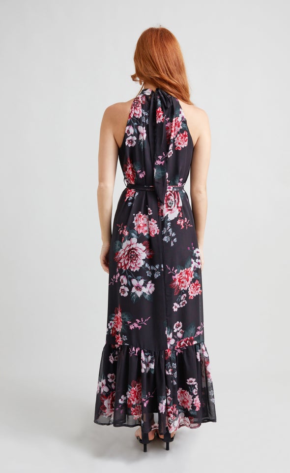 Chiffon Halter Floaty Maxi Black/floral