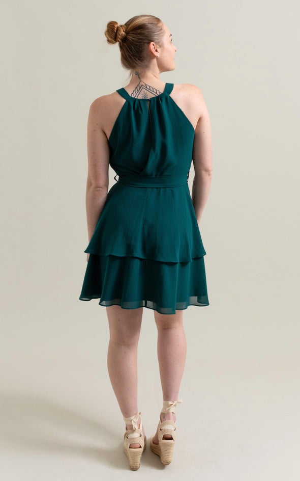 Chiffon Halter Layered Skirt Dress Emerald