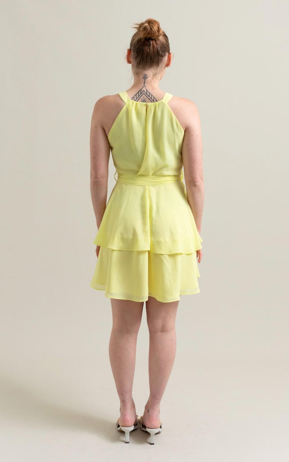 Chiffon Halter Layered Skirt Dress Lemon